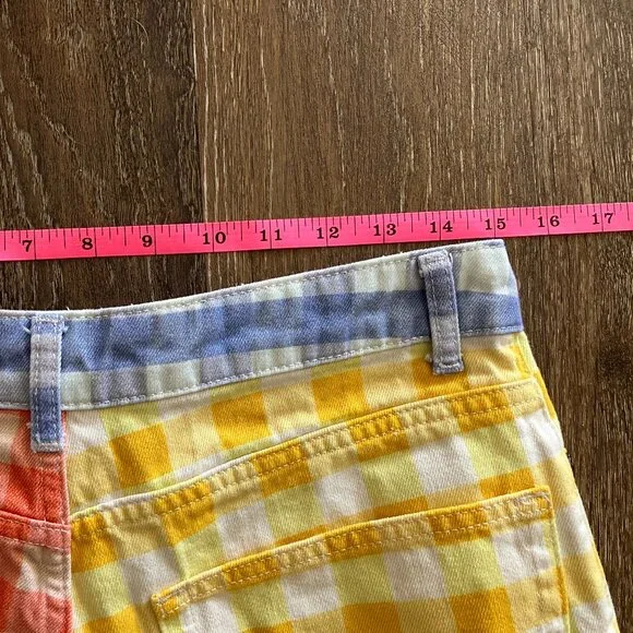FARM Rio Yellow & Orange Gingham Jean Shorts with Blue Waistband - Picture 8 of 11